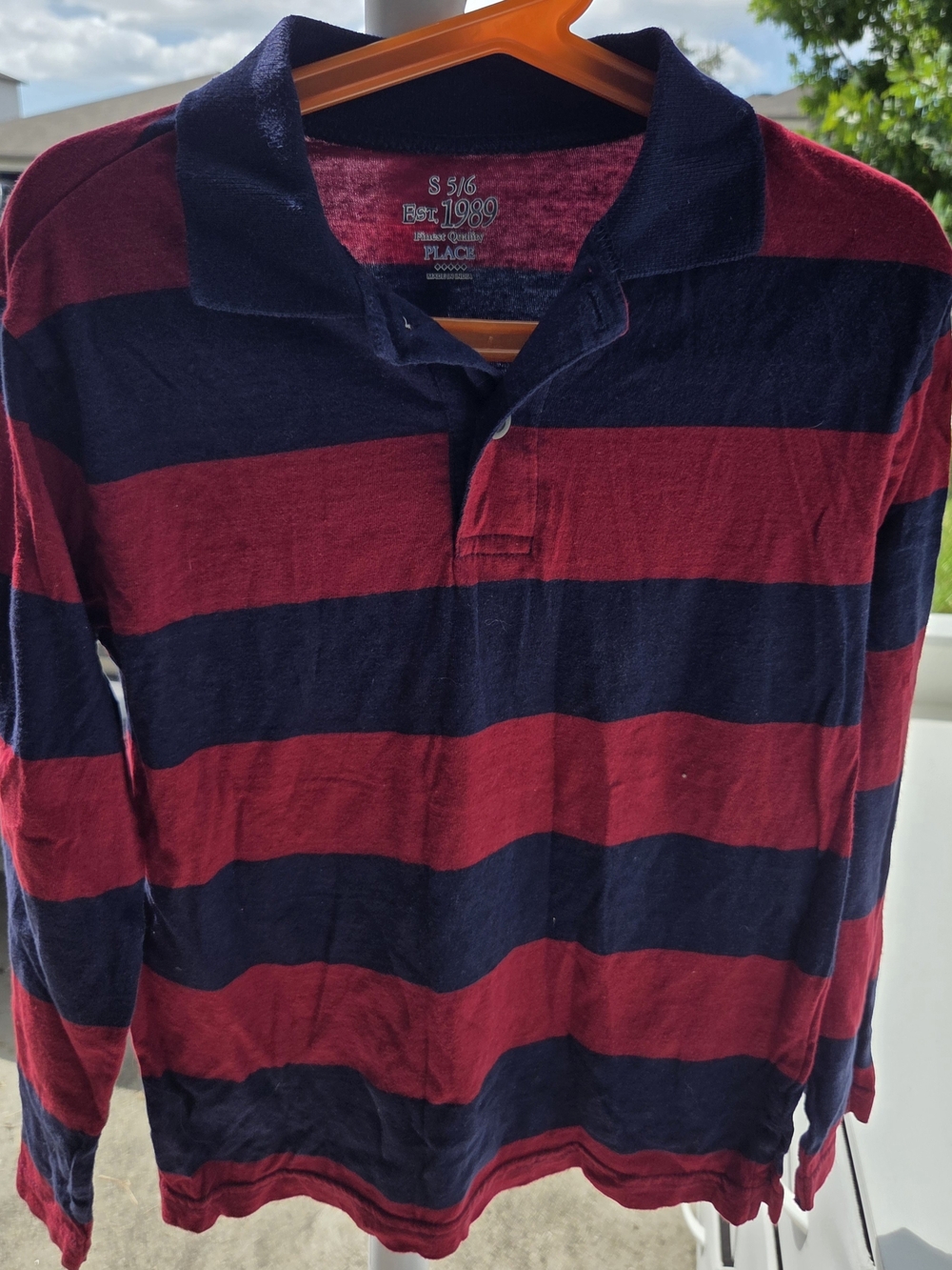The Children's Place Red & Navy Striped Long-Sleeve Polo